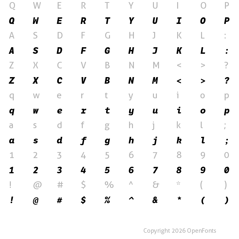 Character Map of LFT Etica Mono Bold Italic