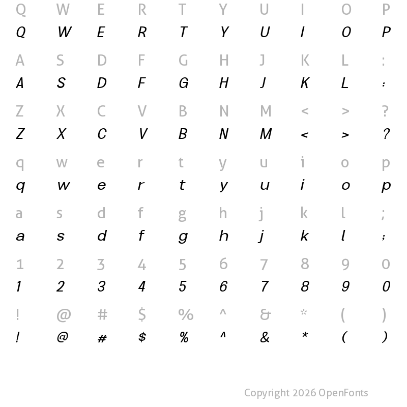 Character Map of Liak DEMO Extra Light Italic