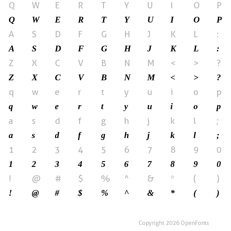 Character Map of Libra Serif Modern Bold Italic