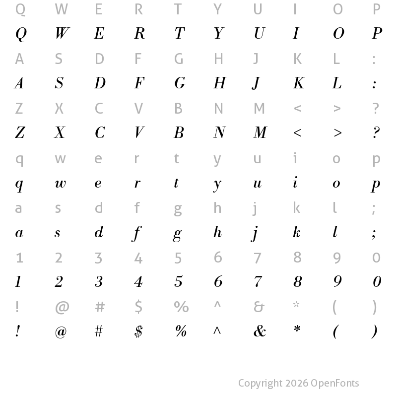 Character Map of Libre Bodoni Italic
