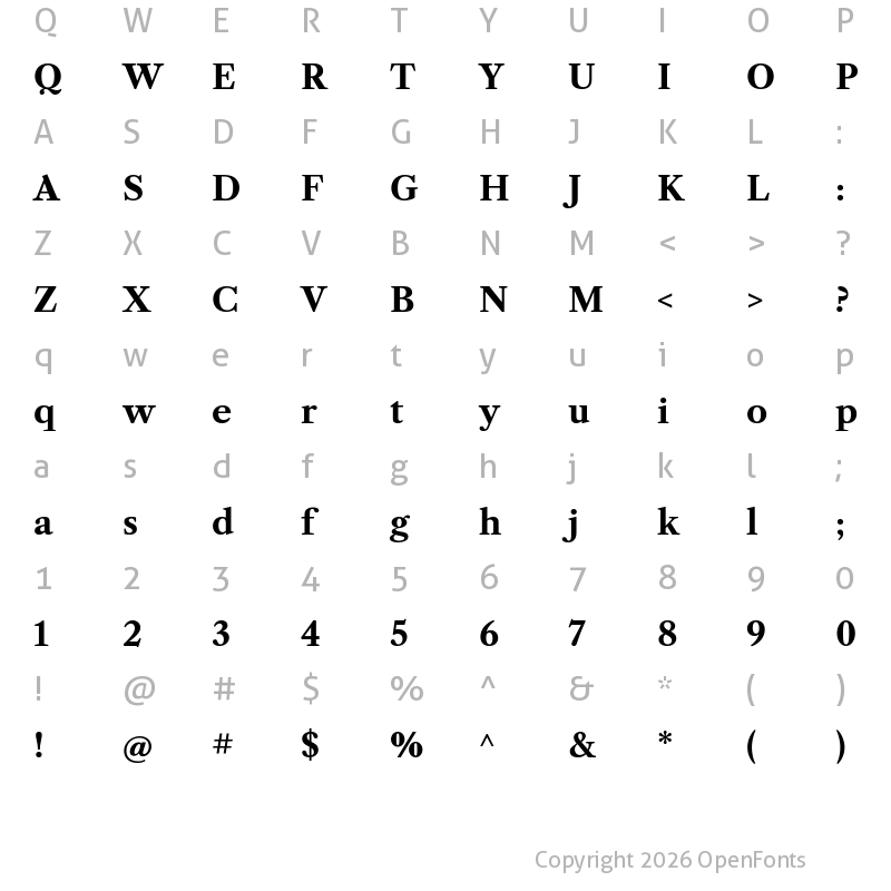 Character Map of Libre Caslon Text Bold
