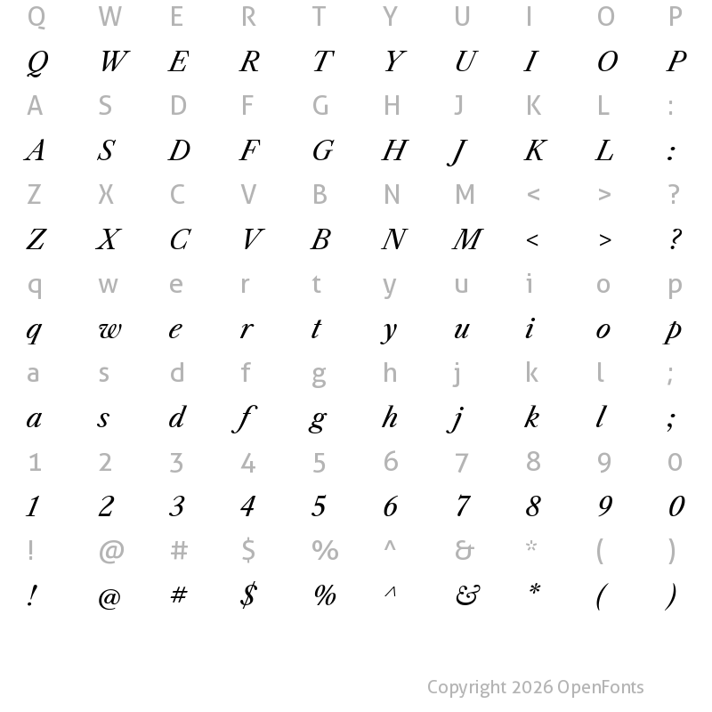 Character Map of Libre Caslon Text Italic