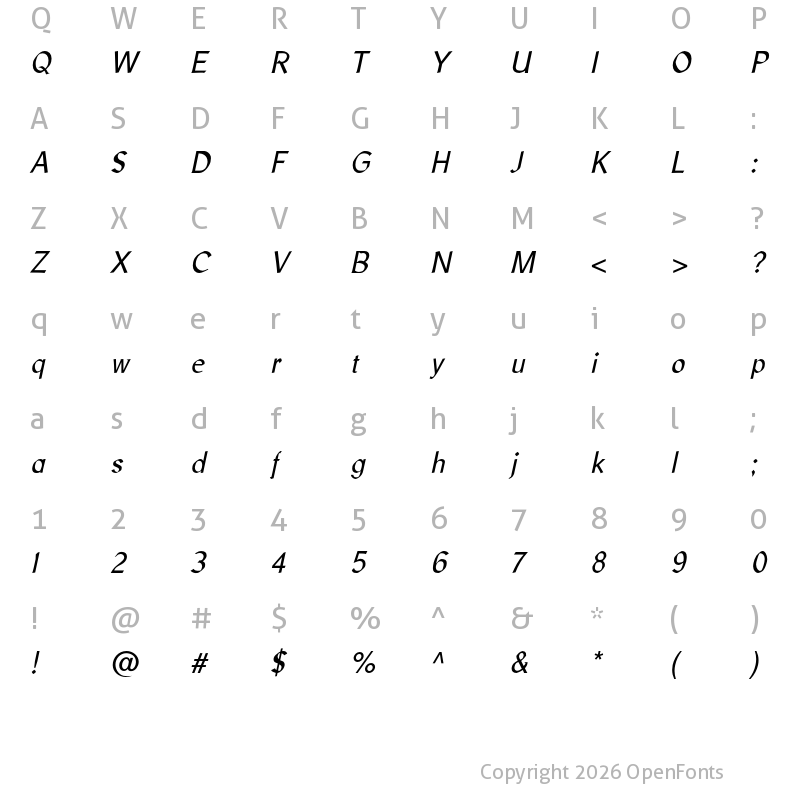 Character Map of Libris ADF Std Italic