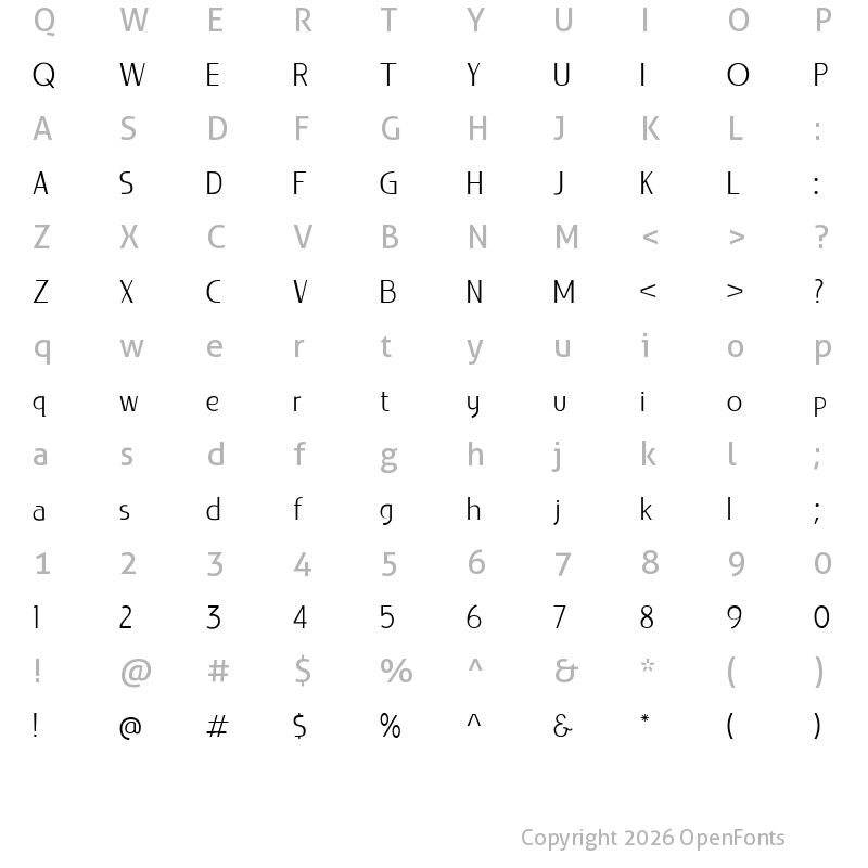 Character Map of LIEUR-PERSONAL USE Light