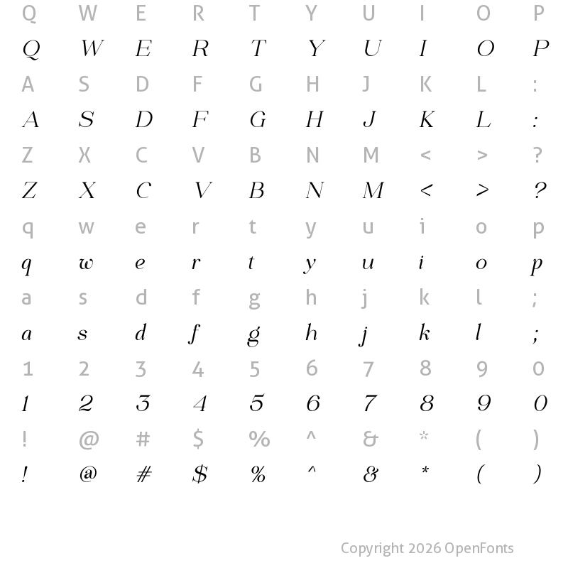 Character Map of Liferdas Extra Light Italic Italic