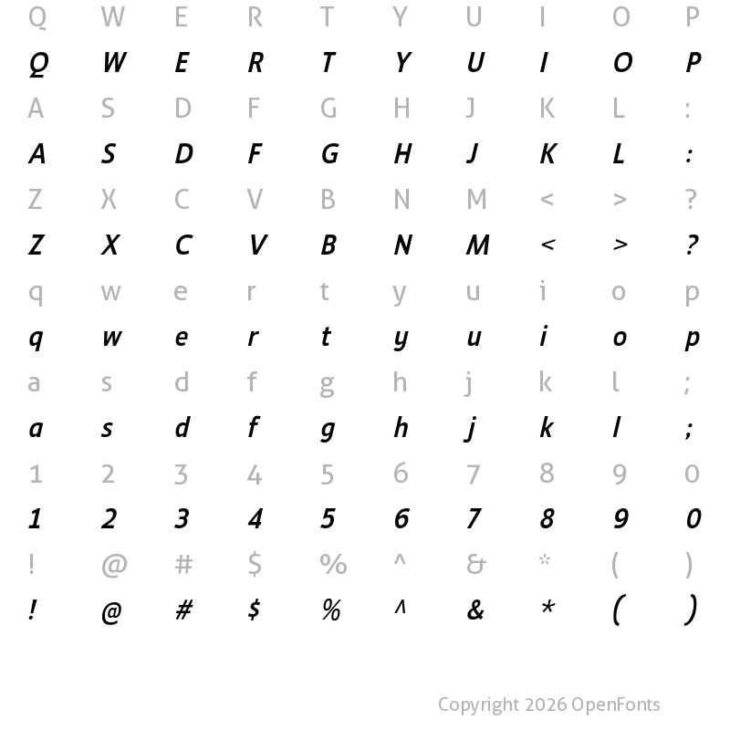 Character Map of Ligurino Regular Italic