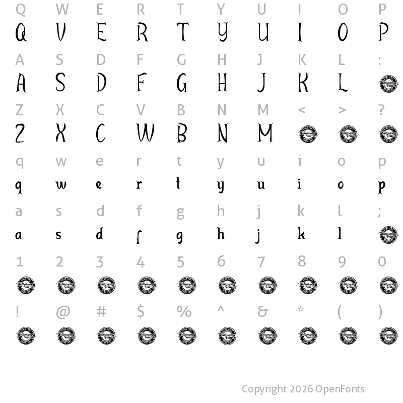 Character Map of Lilac Satin Demo Regular