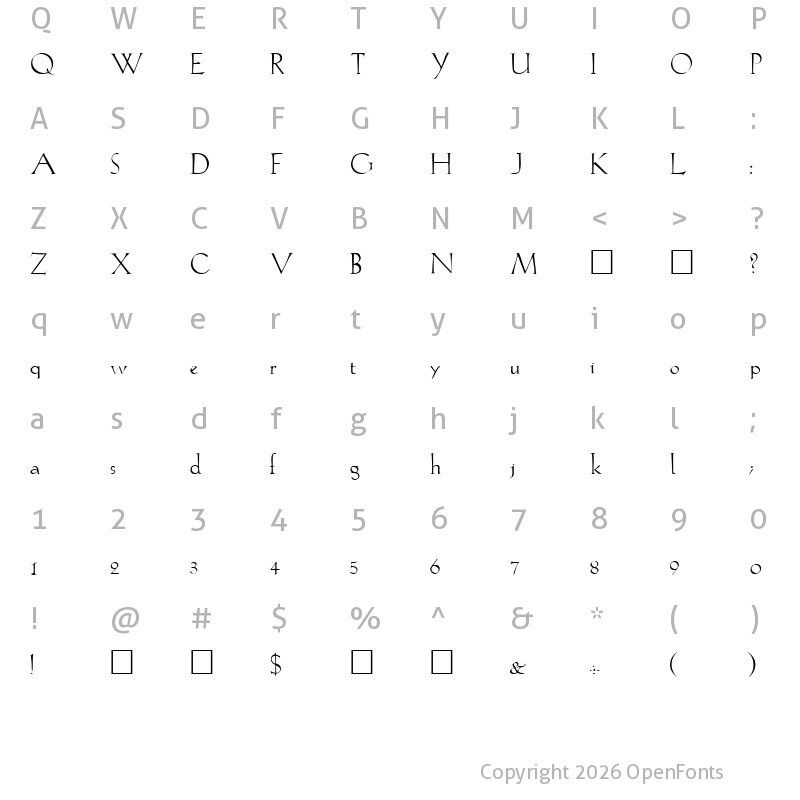 Character Map of Lilith Regular