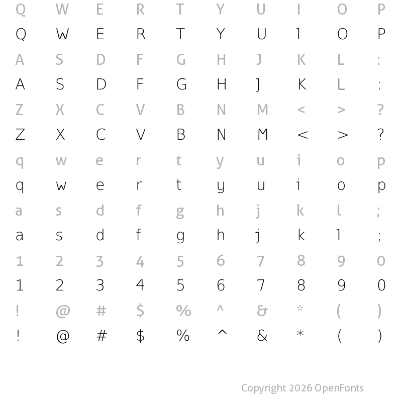 Character Map of Lilongue Sans Thin