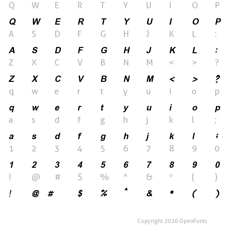 Character Map of Lima Bosonto Unicode Italic