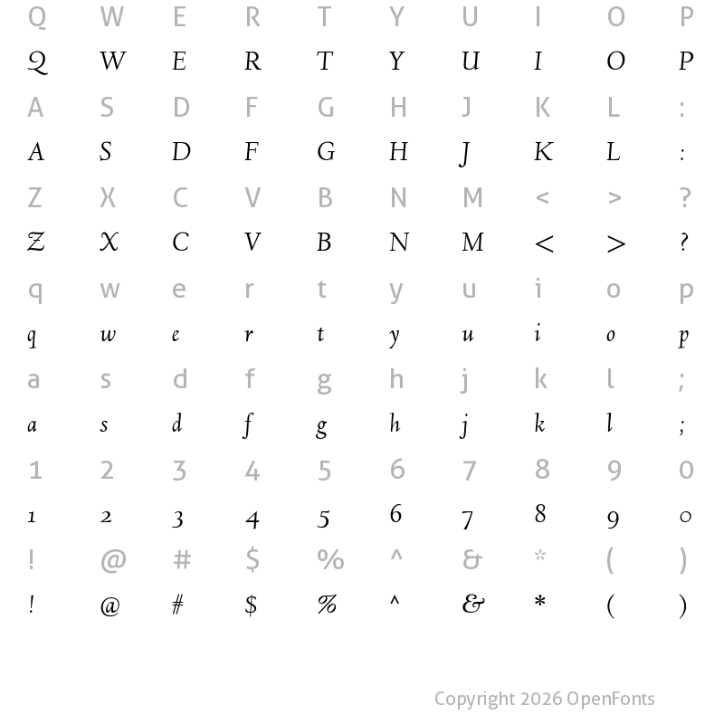 Character Map of Linden Hill Italic