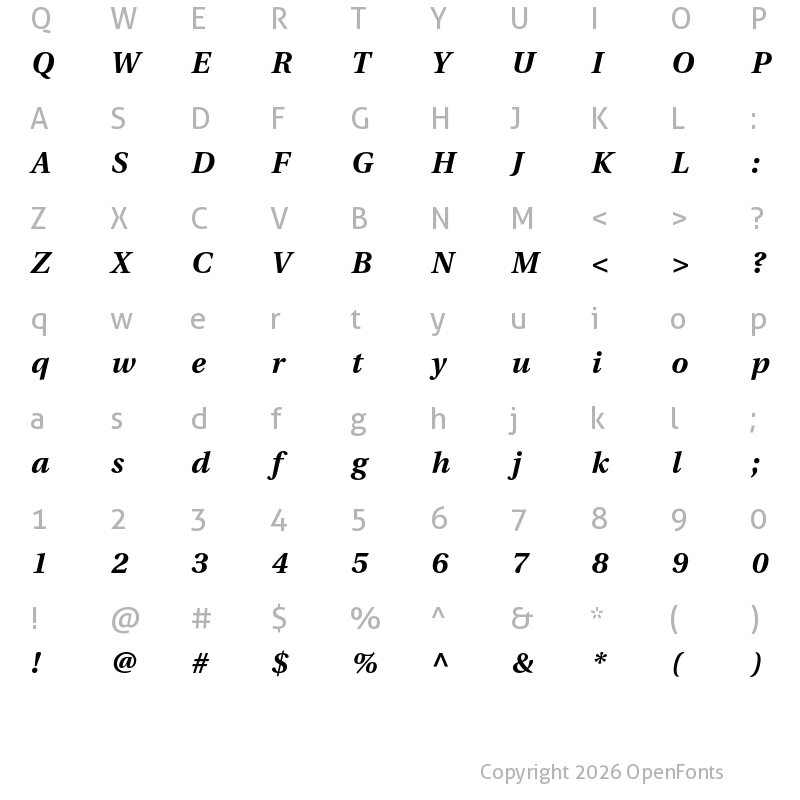 Character Map of Lingua Franca Bold Italic