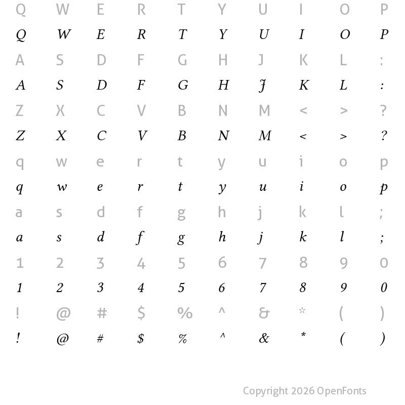 Character Map of Linux Libertine O Italic