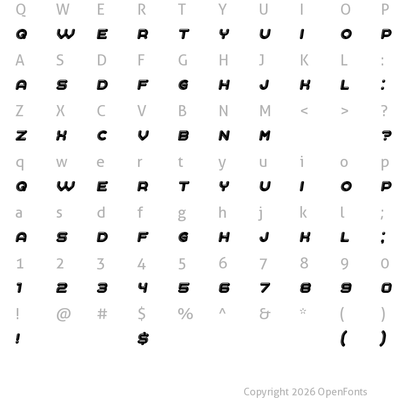 Character Map of Liquid Italic