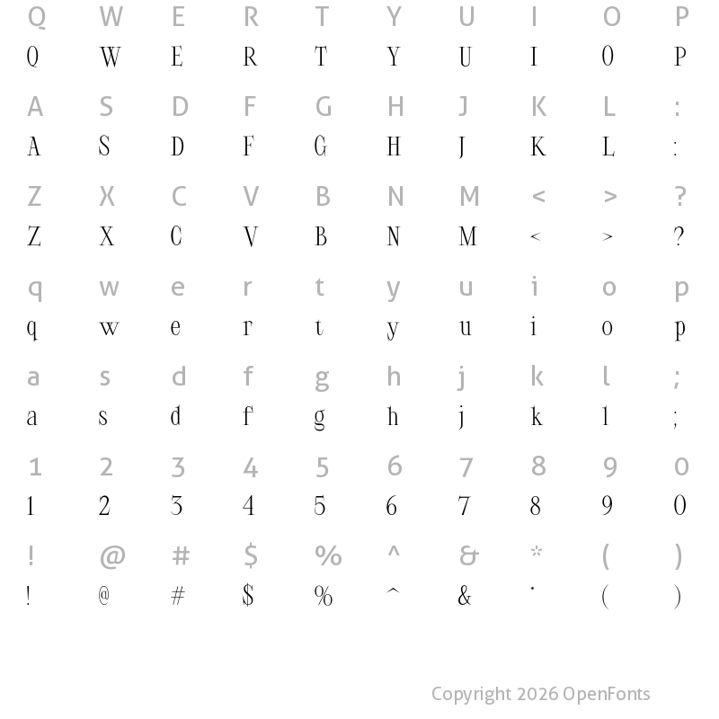 Character Map of Lithium Typeface (LT) Regular