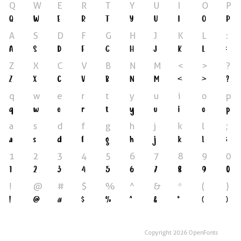 Character Map of Little Comet Bubling Demo Versi Regular