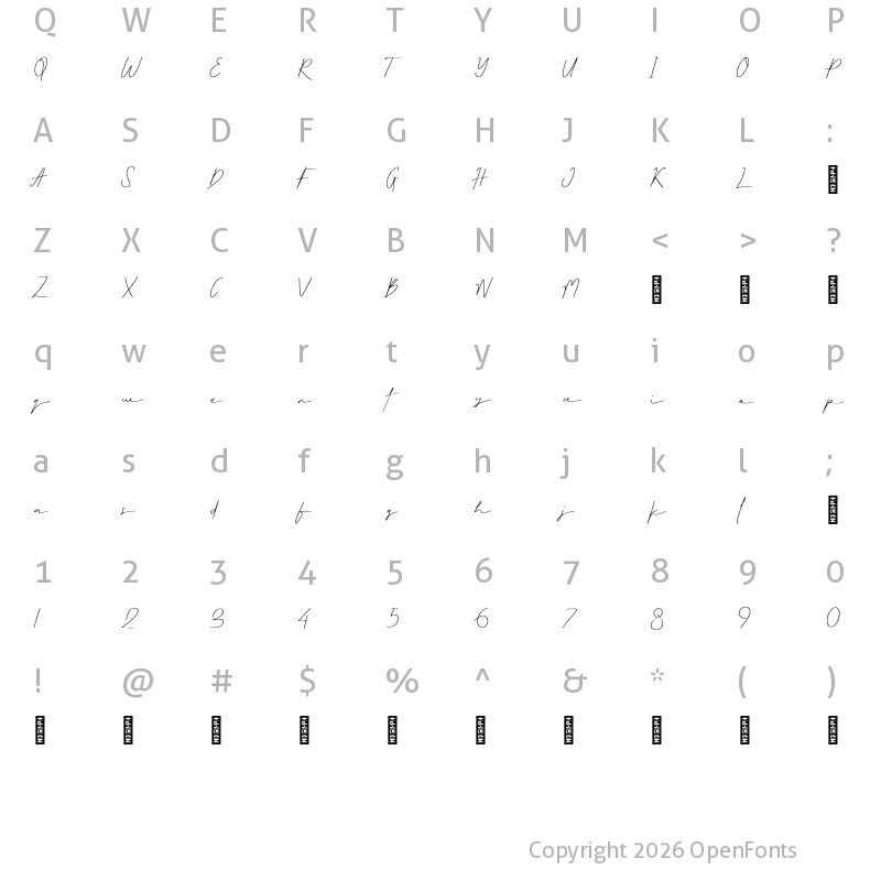 Character Map of Little Nima Personal Use Regular
