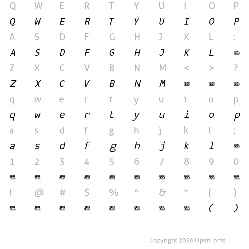 Character Map of LJDS Sans Italic