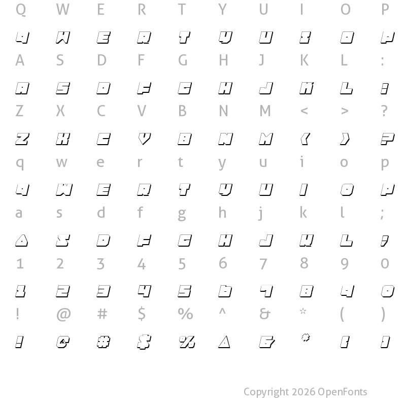 Character Map of Lobo Tommy 3D Italic Italic