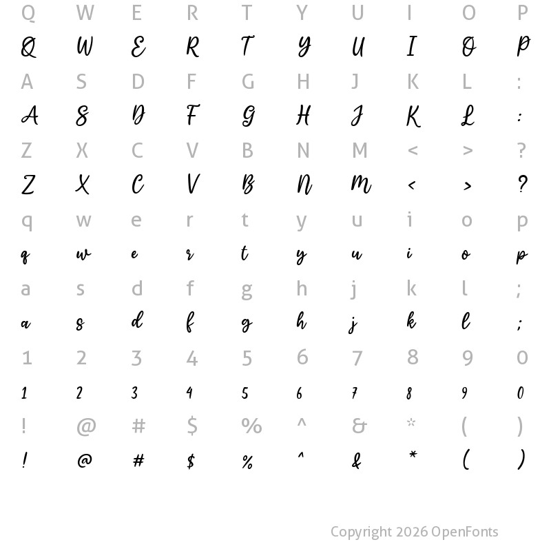 Character Map of Lofty Goals Regular