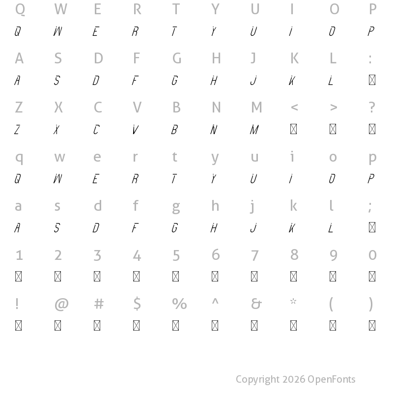 Character Map of Longless Demo Light Italic