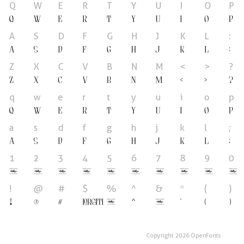 Character Map of Lorcati Personal Use Regular
