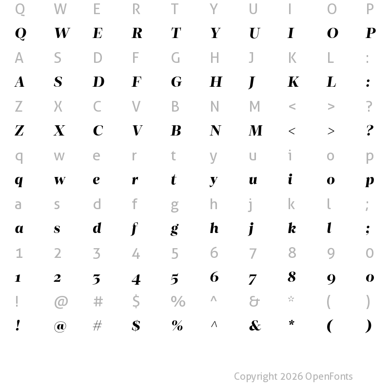 Character Map of Loretta Bold Italic Display