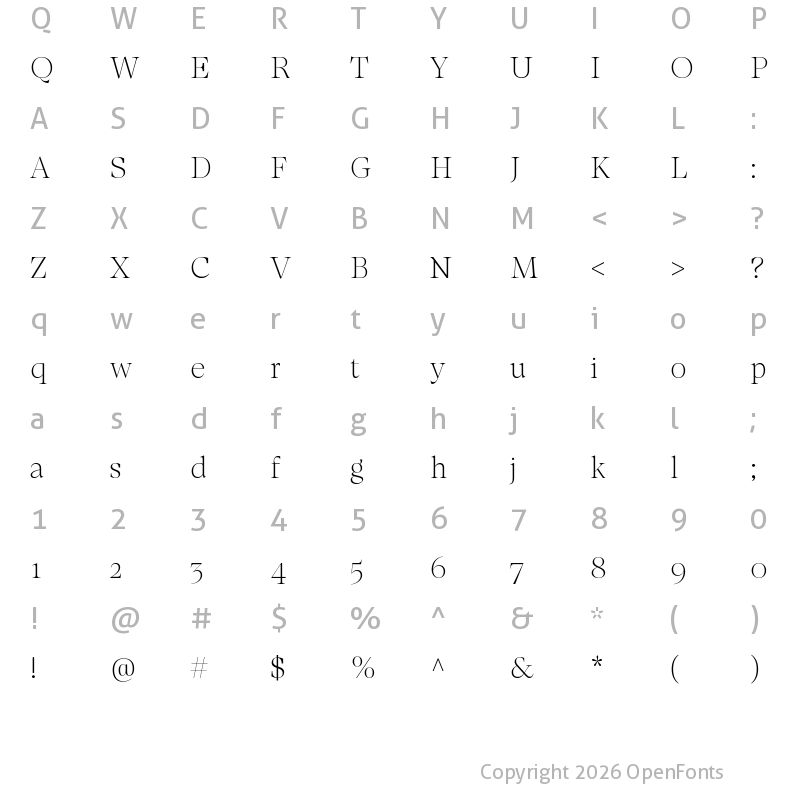Character Map of Loretta Display VF ExtraLight