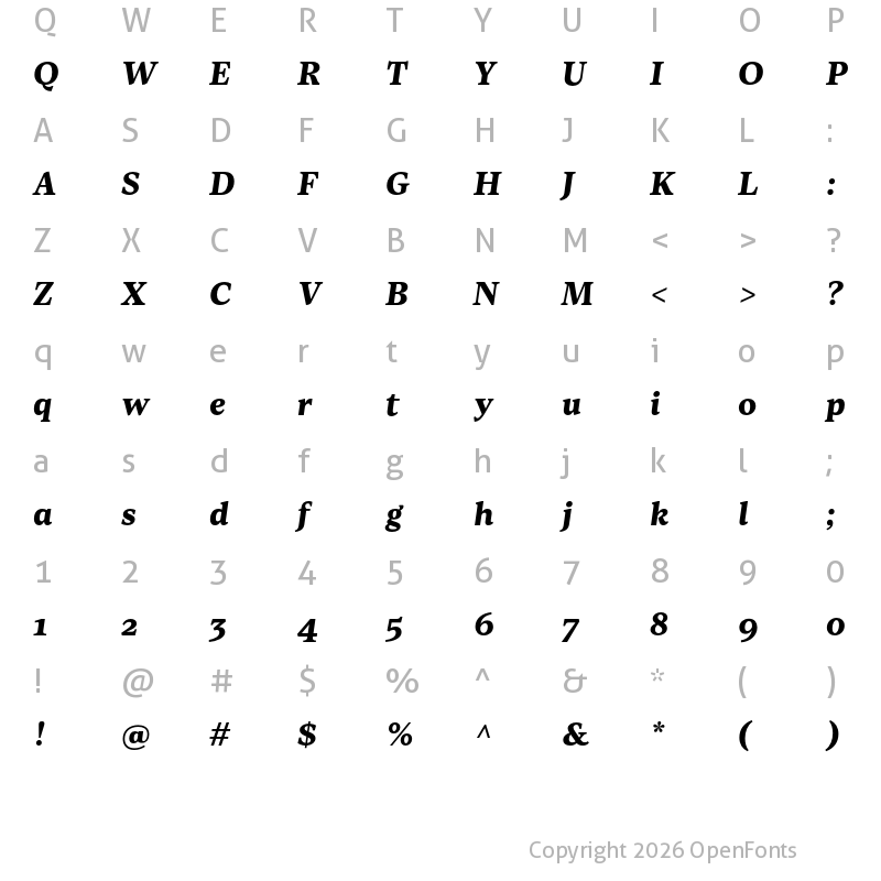 Character Map of Loretta ExtraBold Italic