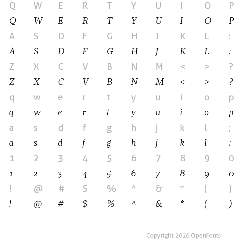 Character Map of Loretta VF Light Italic
