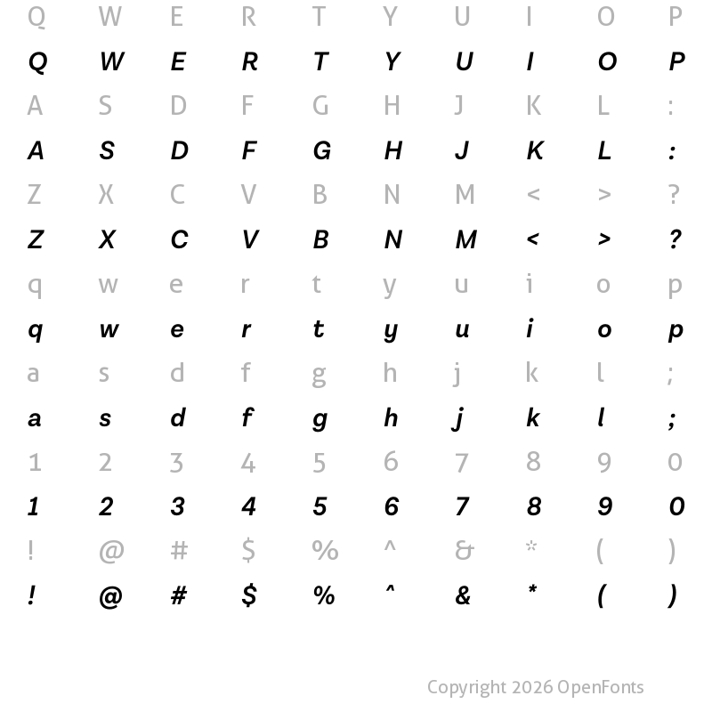 Character Map of Lota Grotesque Alt 2 Semi Bold It