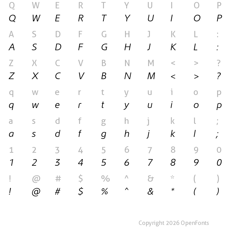 Character Map of Lotus Eden Light Italic