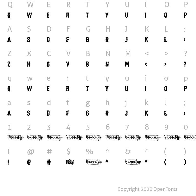 Character Map of Louvey Brown Personal Use Regular