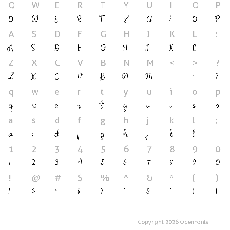 Character Map of Love Yellow Regular