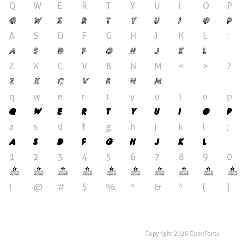 Character Map of LOVEHEARTZ PERSONAL USE Bold Italic