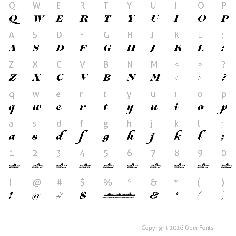 Character Map of Lovelace Script Trial Extrabold