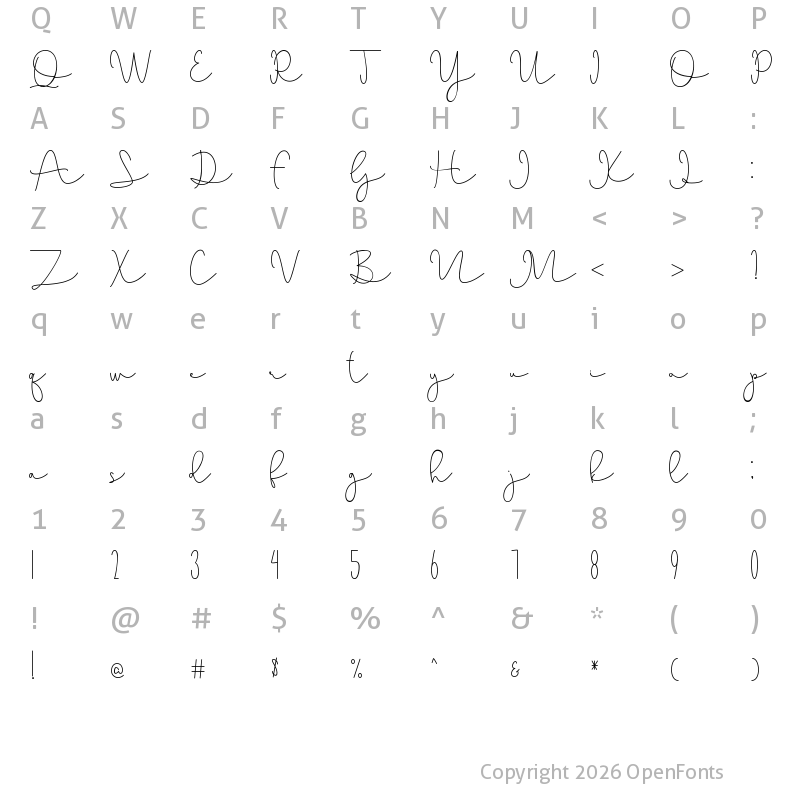 Character Map of Lovely Monoline Regular