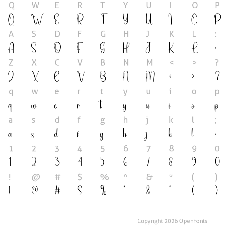 Character Map of Lovesick Regular