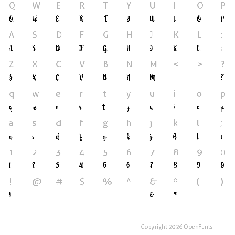 Character Map of Lovingwave Regular