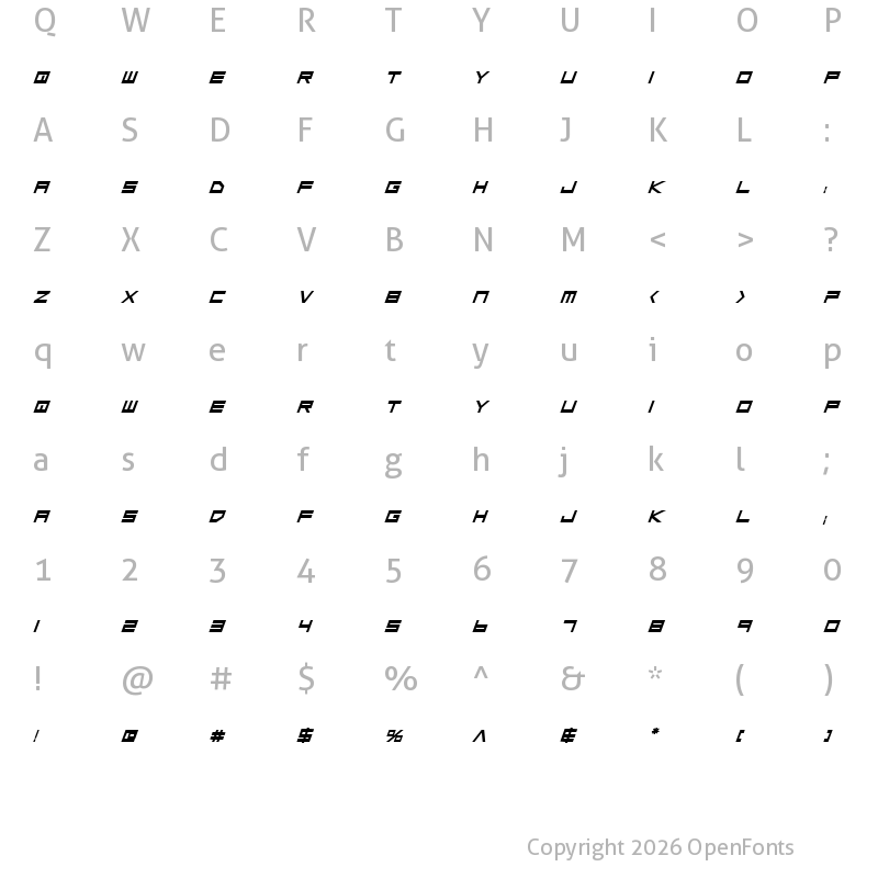 Character Map of Low Gun Screen Bold Italic Bold Italic