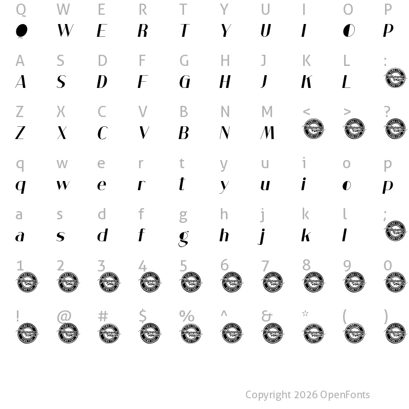 Character Map of Low Magnetic Demo Italic