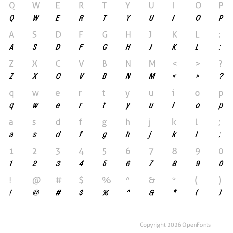 Character Map of Lowball Neue Italic