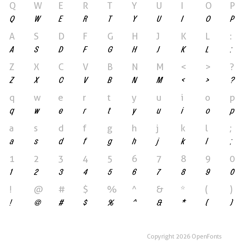 Character Map of Lowball Neue Light Italic