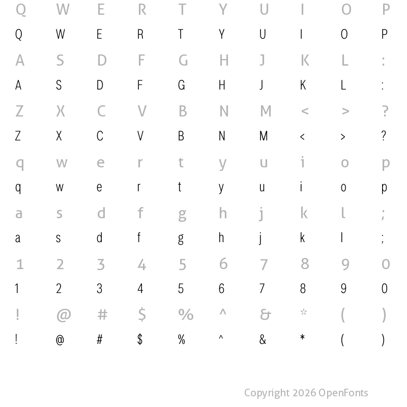 Character Map of LT Amber Condensed Light