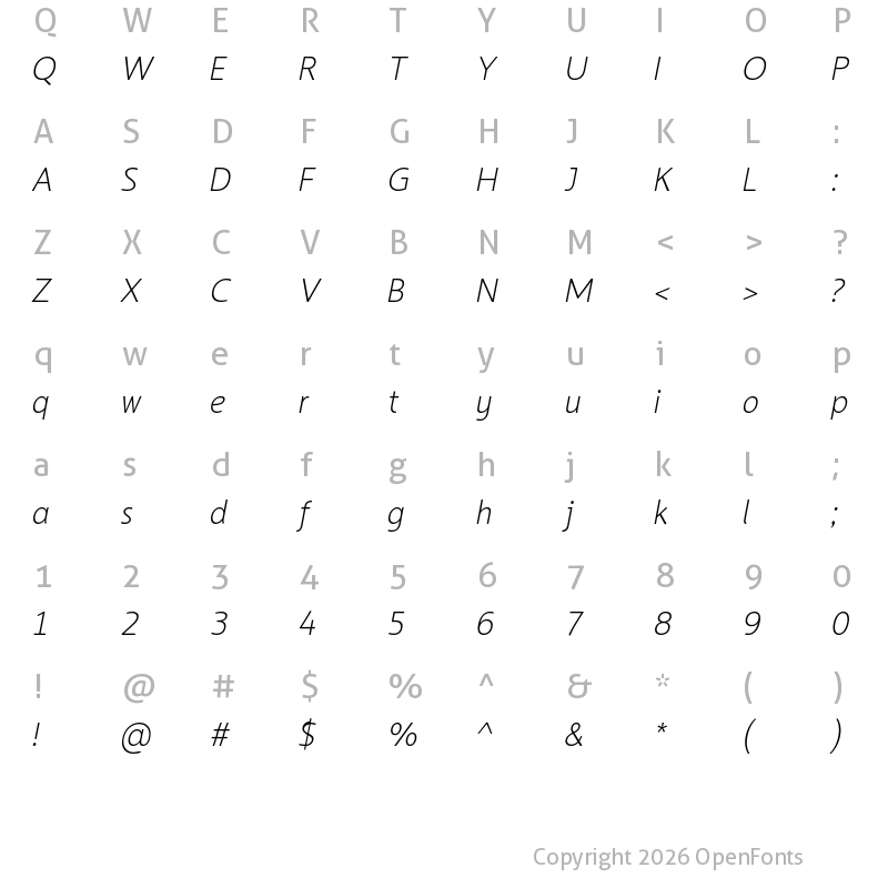 Character Map of LT Asus Light Italic
