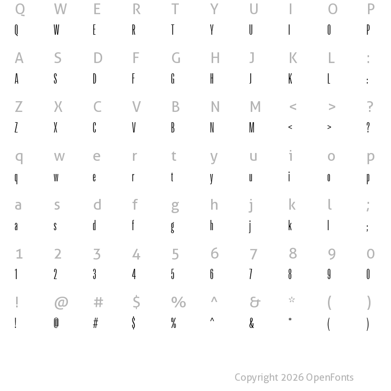 Character Map of LT Eyesight Thin Ultra Condensed