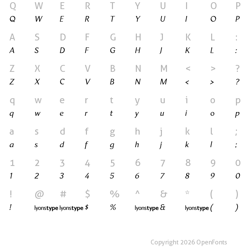 Character Map of LT Marathon Italic