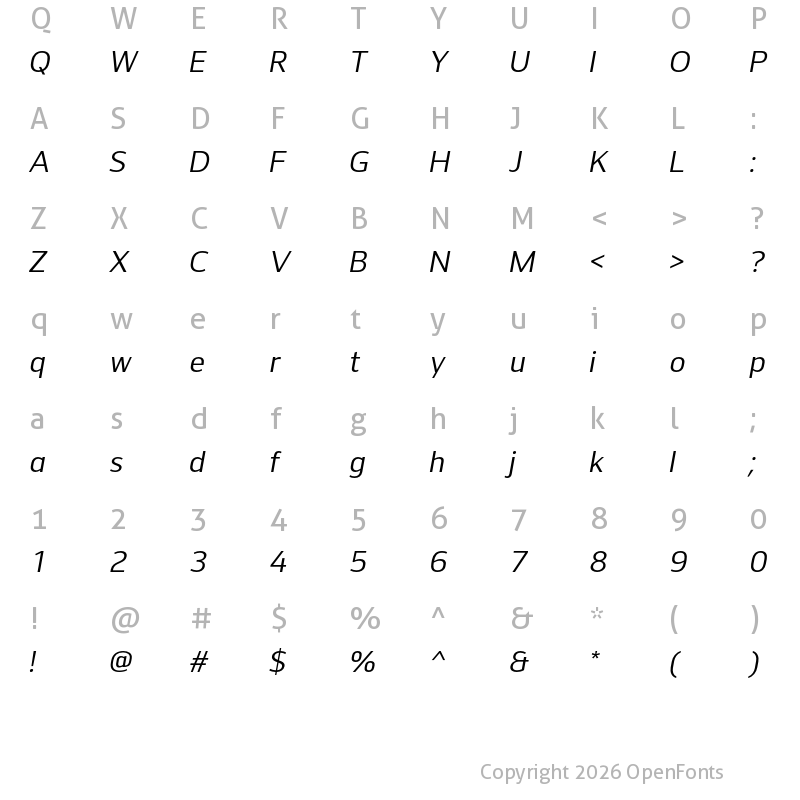 Character Map of LT Streetway Neue Italic