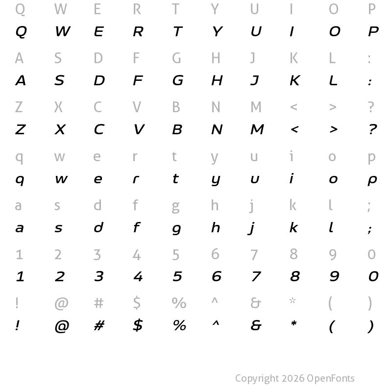 Character Map of LT Wave Medium Italic