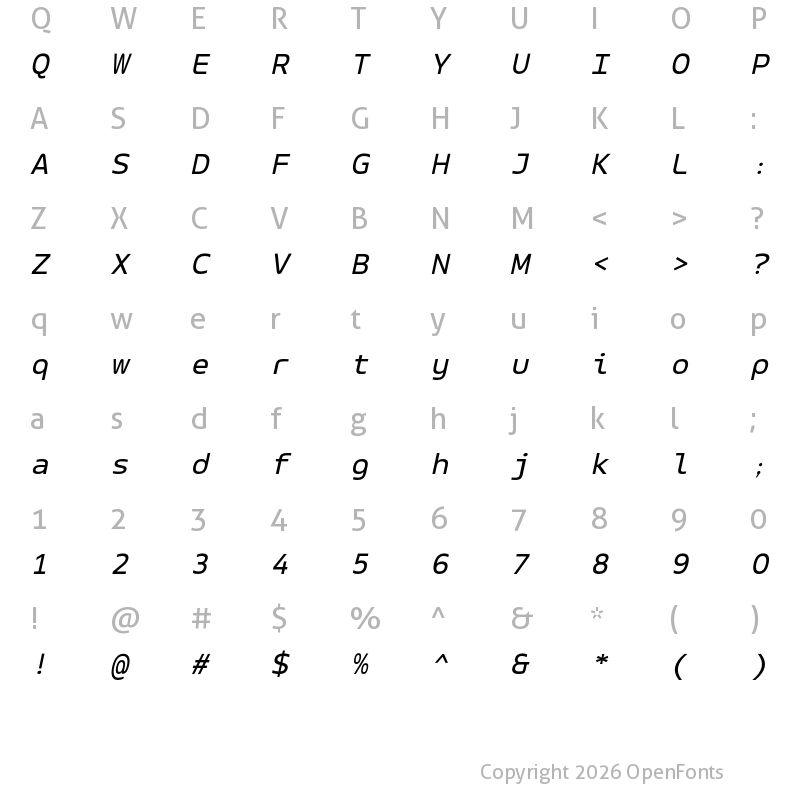 Character Map of LT Wave Mono Italic